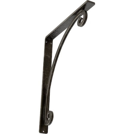 Ekena Millwork Legacy Wrought Iron Bracket, (Single center brace), Antiqued Warm Silver 1 1/2"W x 12"D x 15"H BKTM01X12X15SLEAWS